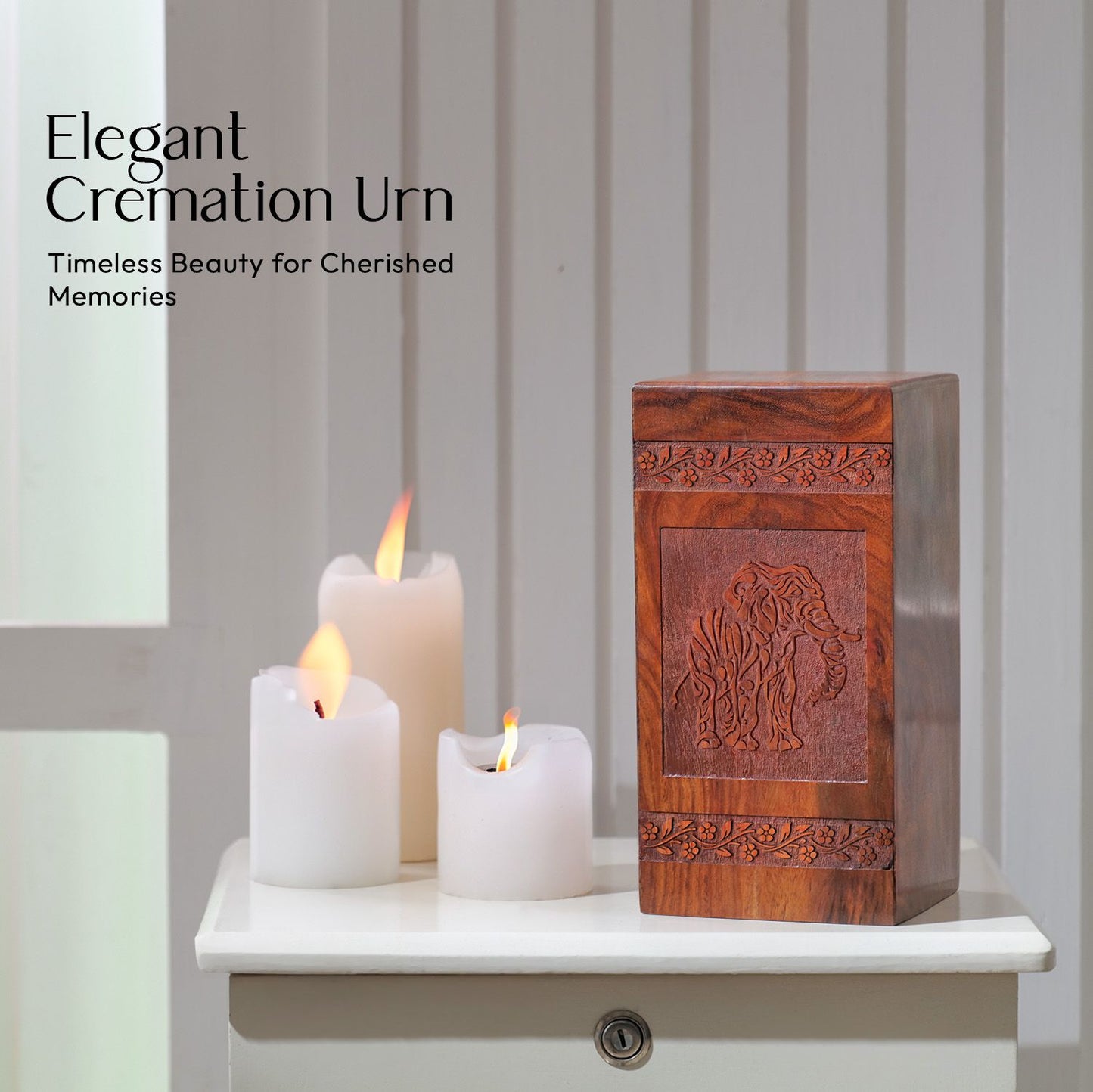 Elephant Wooden Urn For Human Ashes - Wood Cremation Box