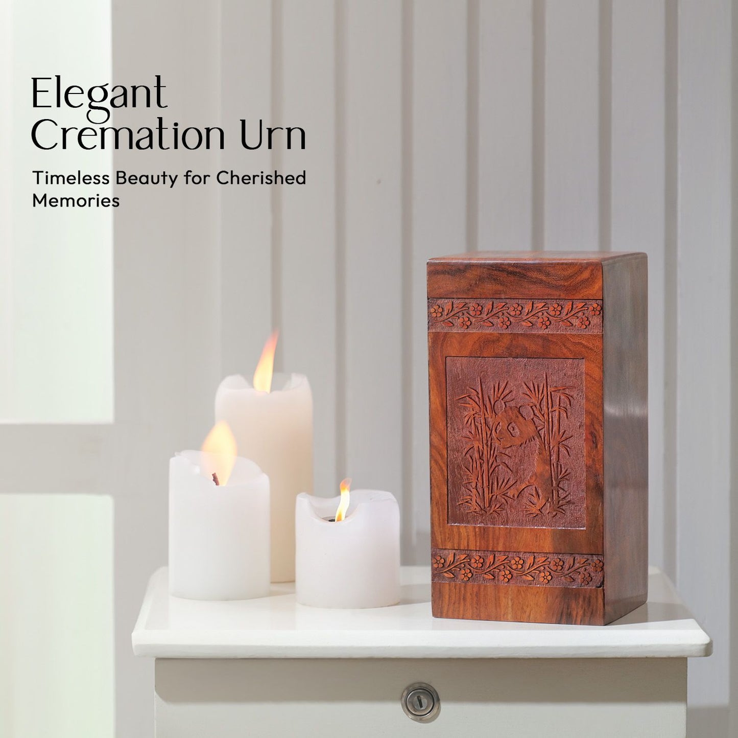 Panda Wooden Cremation Urn Box For Ashes - Wood Urn For Human Ashes