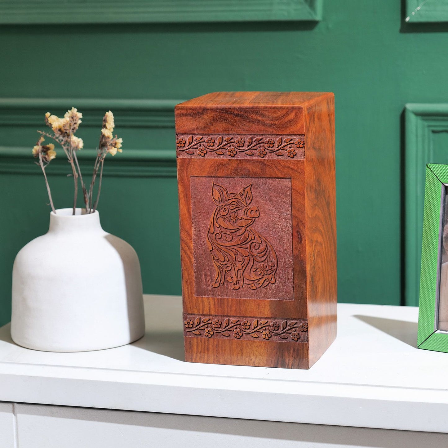 Pig Wooden Cremation Urns For Ashes - Wood Urns For Burial Ashes