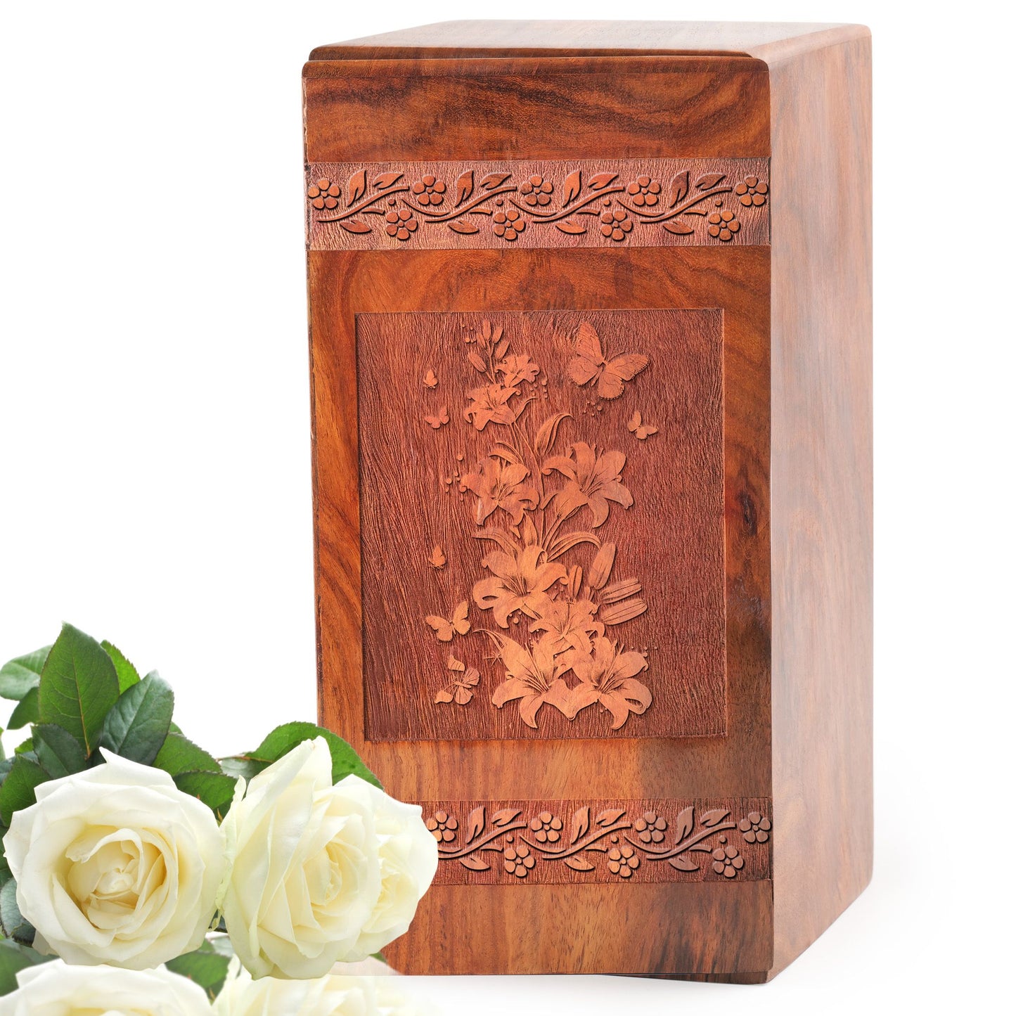 Butterfly With Flowers Wooden Urns For Ashes - Wood Urns For Burial Ashes