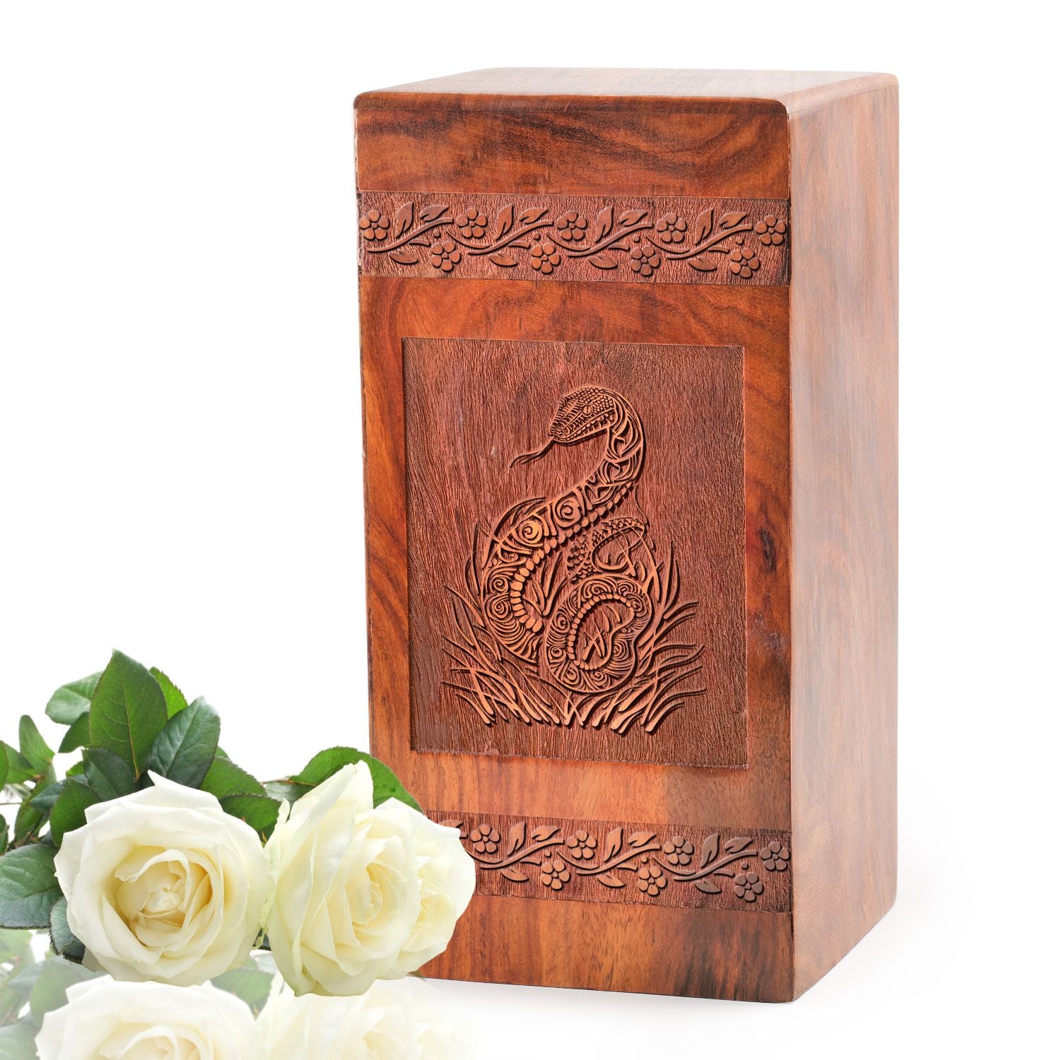Snake Wooden Box Urn For Ashes - Wood Cremation Box For Adults