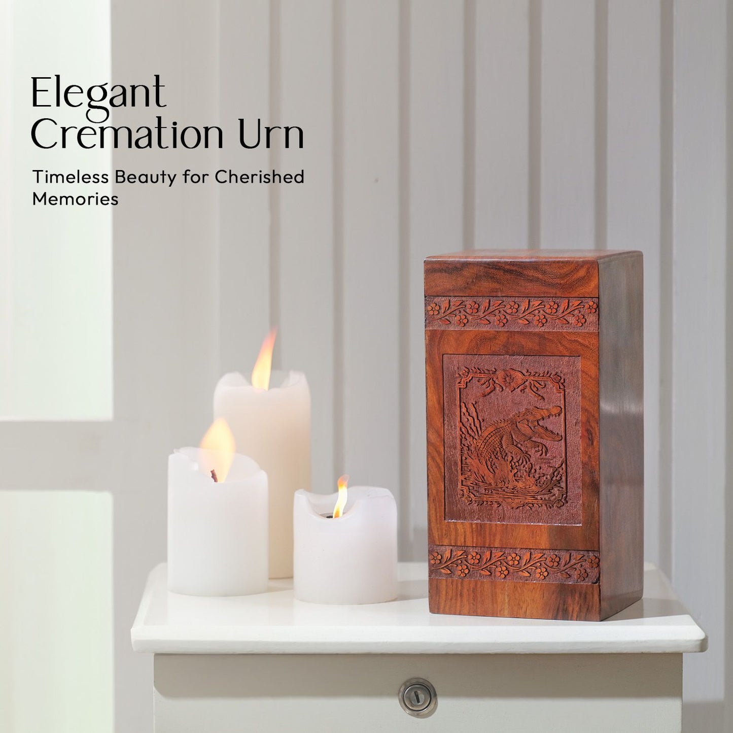 Crocodile Wooden Urn Box For Ashes - Wood Cremation Urn
