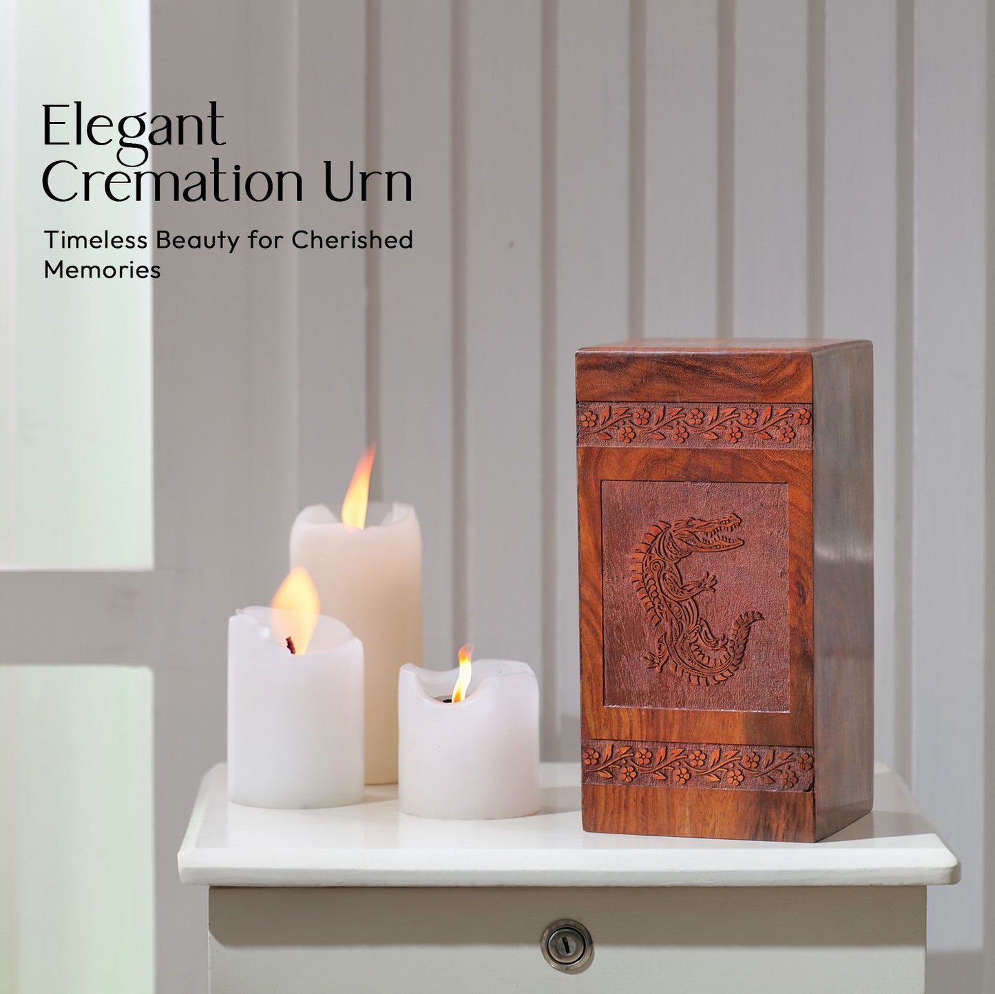 Crocodile Wooden Cremation Box For Ashes - Wood Urns For Burial