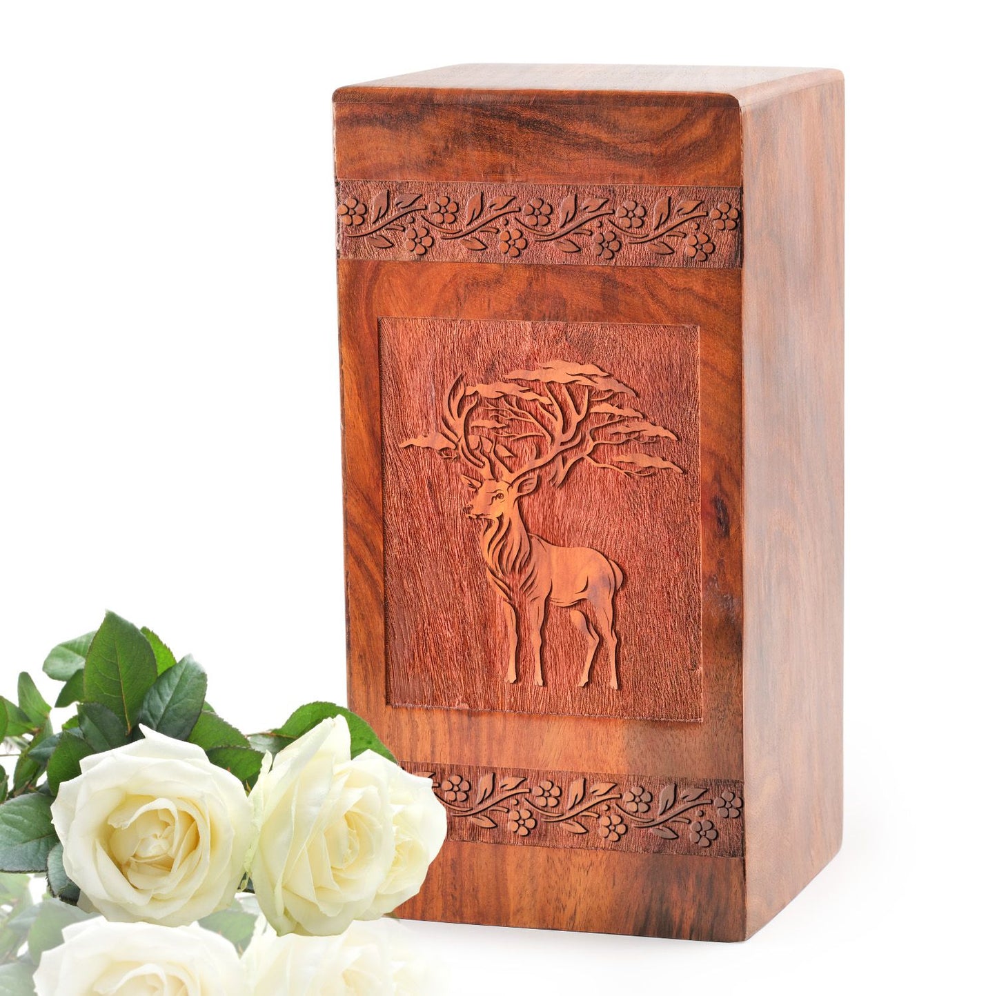 Deer Wooden Box Urns For Ashes - Wood Cremation Box