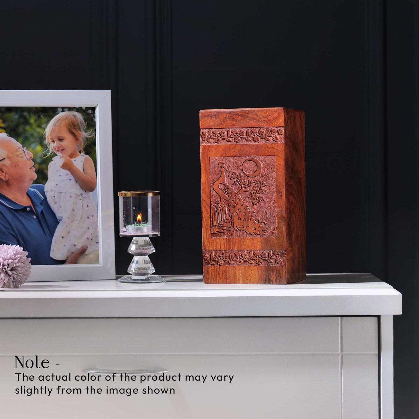 Peacock Wood Urns For Human Ashes - Wooden Cremation Box For Adults