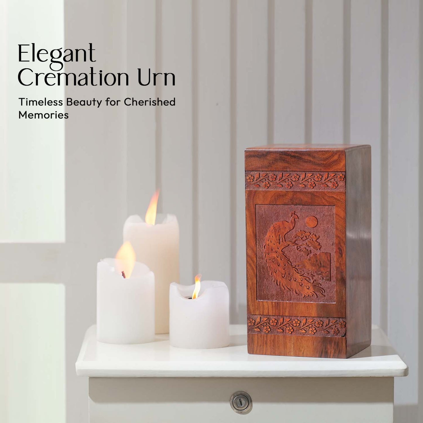 Peacock Wooden Box For Ashes - Wood Cremation Urn Box For Adult Male