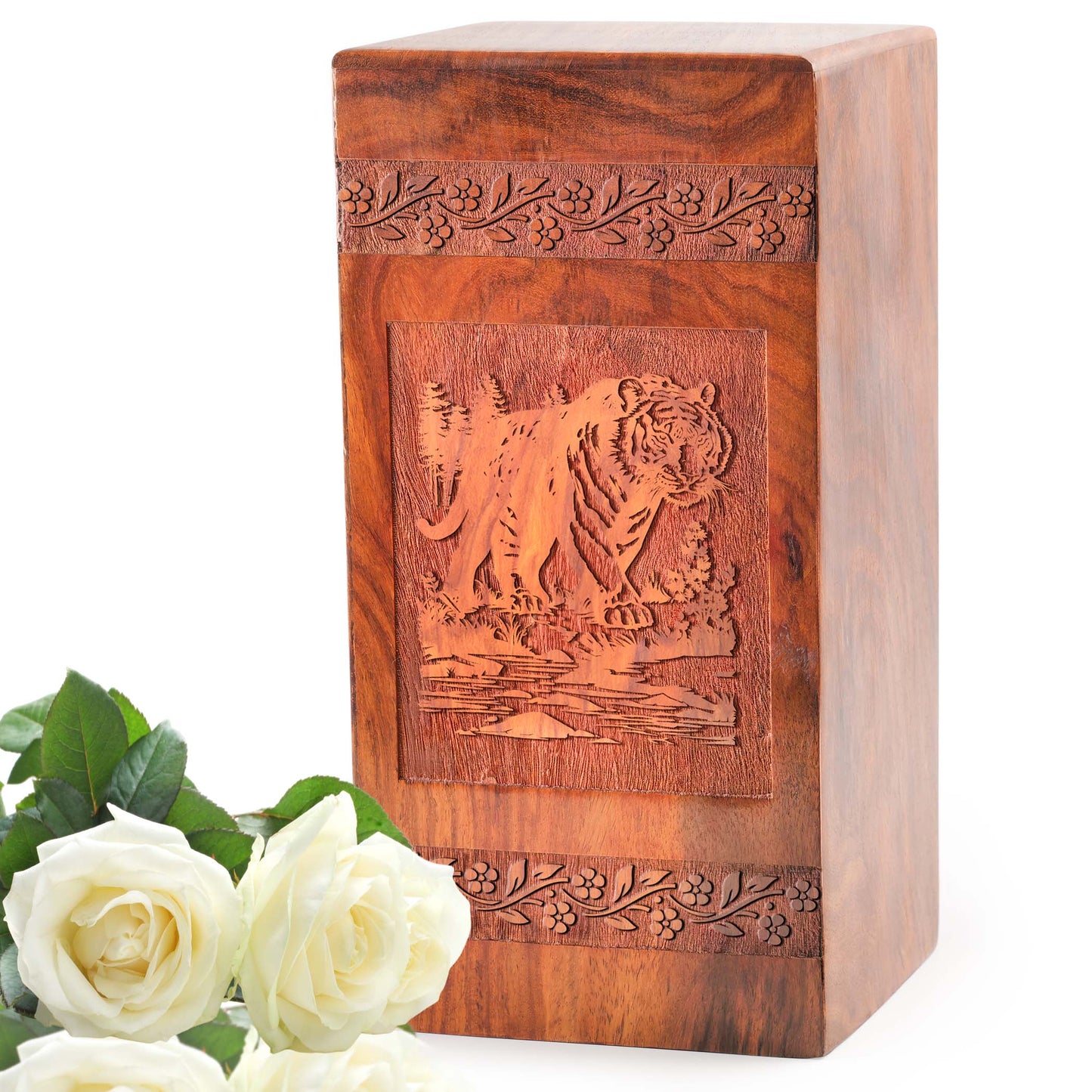 Tiger Wooden Cremation Urns For Ashes - Wood Urns Box For Burial