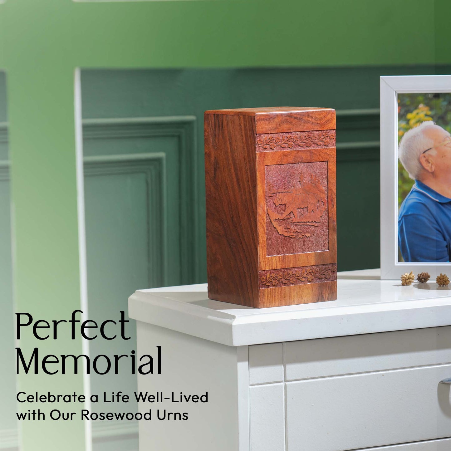 Tiger Wooden Box Urns For Ashes - Wood Cremation Box For Burial
