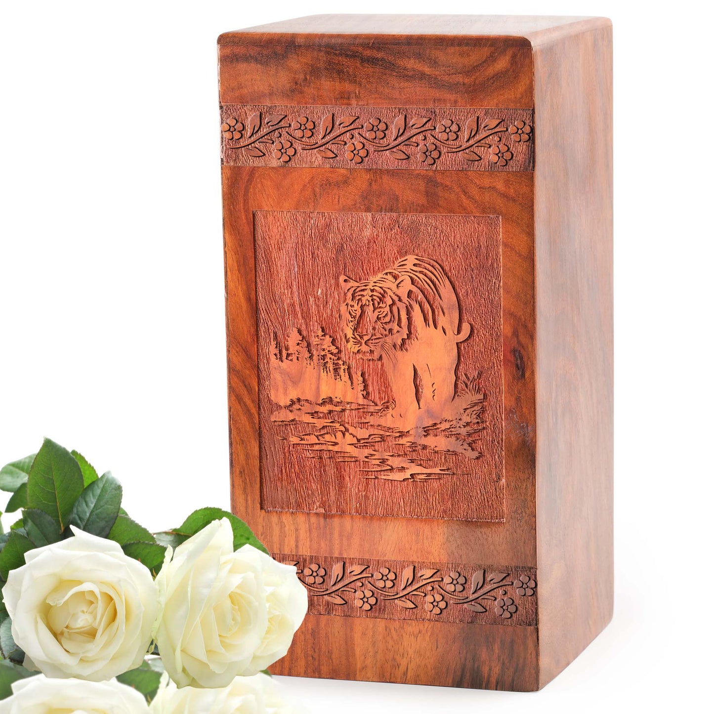 Tiger Wooden Box For Ashes Adult - Wood Cremation Urn Box For Human Ashes