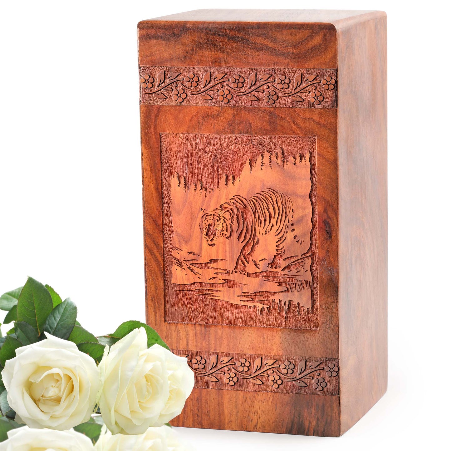 Tiger Wooden Urns For Ashes Adult - Wood Cremation Box For Adult Male