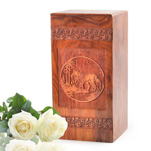 Fox Wooden Urns Box For Ashes - Wood Box For Cremation