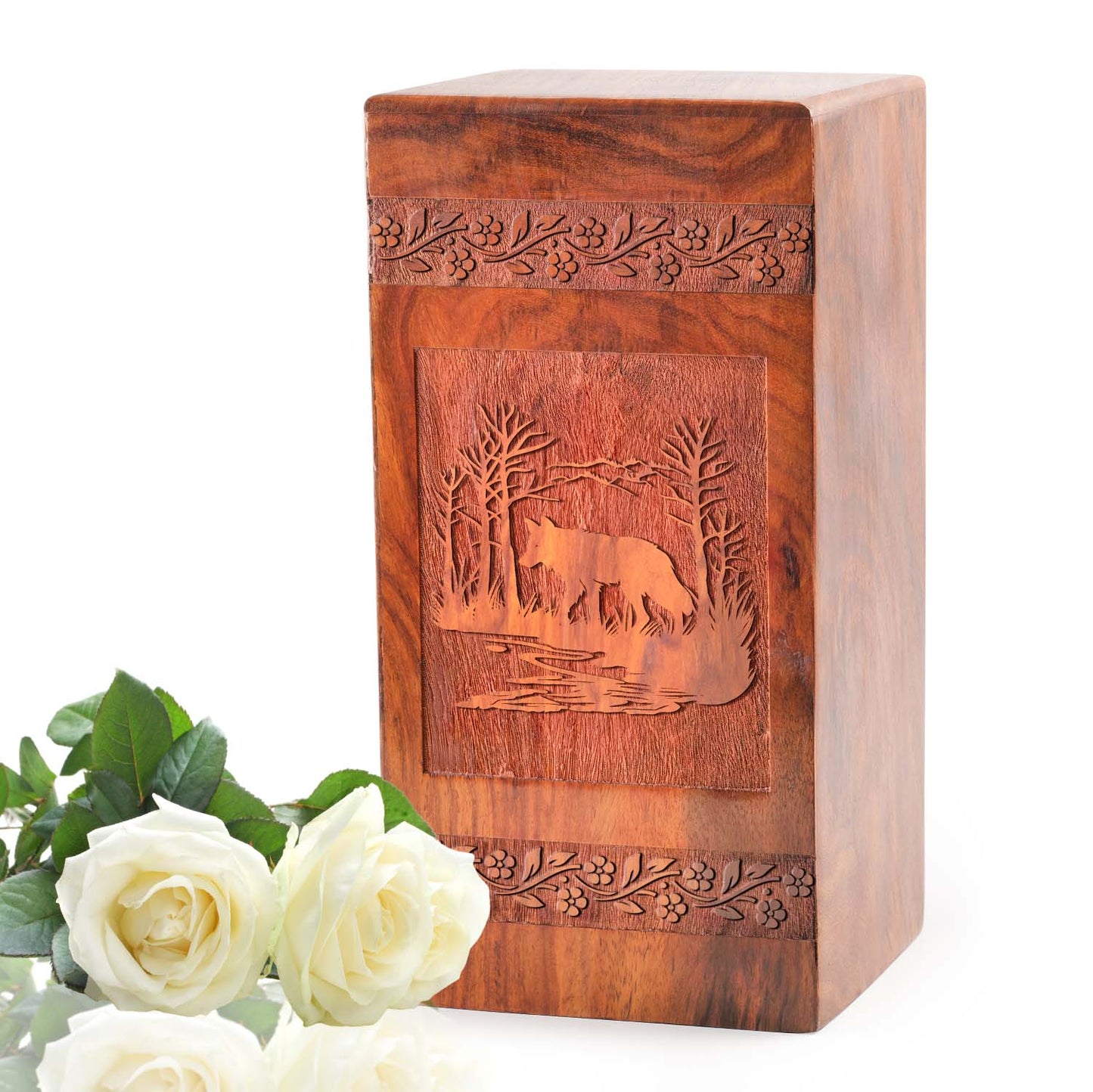 Fox Wooden Box Keepsake - Wood Cremation Urns For Human Ashes