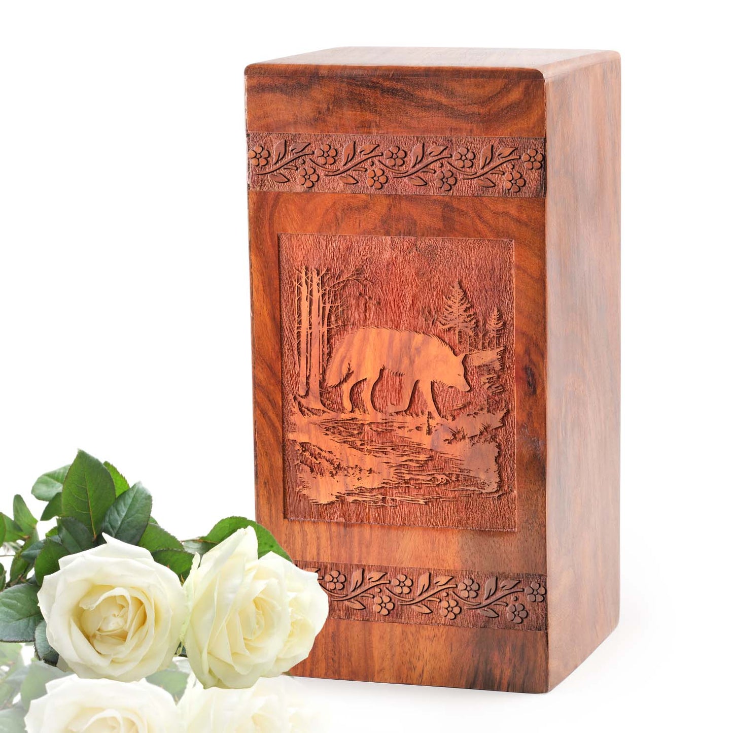 Fox Wooden Cremation Urn Box For Ashes - Wood Cremation For Burial Ashes