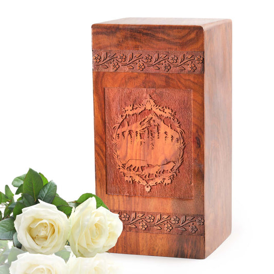 Fox Wooden Urns Box For Cremation - Wood Urns Box For Ashes Adult