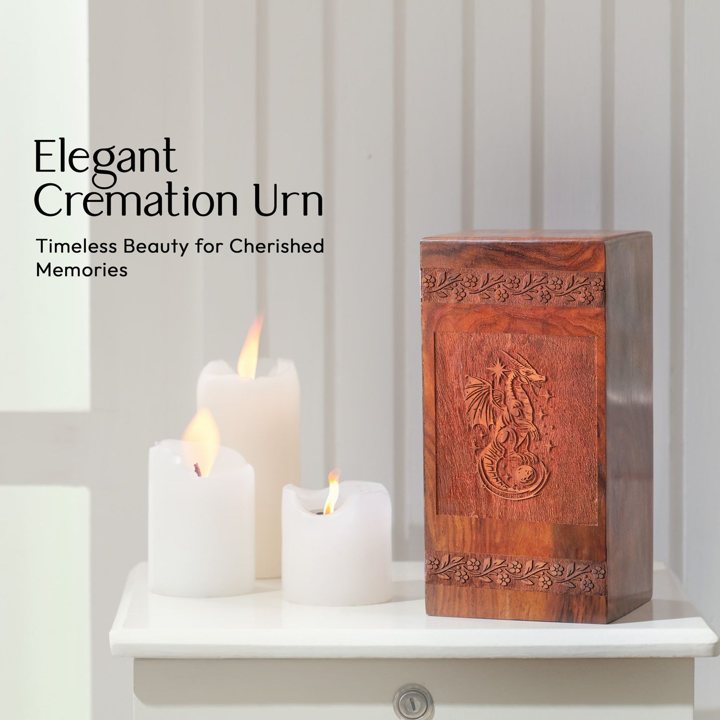 Dragon Wooden Box Urns For Ashes - Wood Cremation Box For Burial Ashes