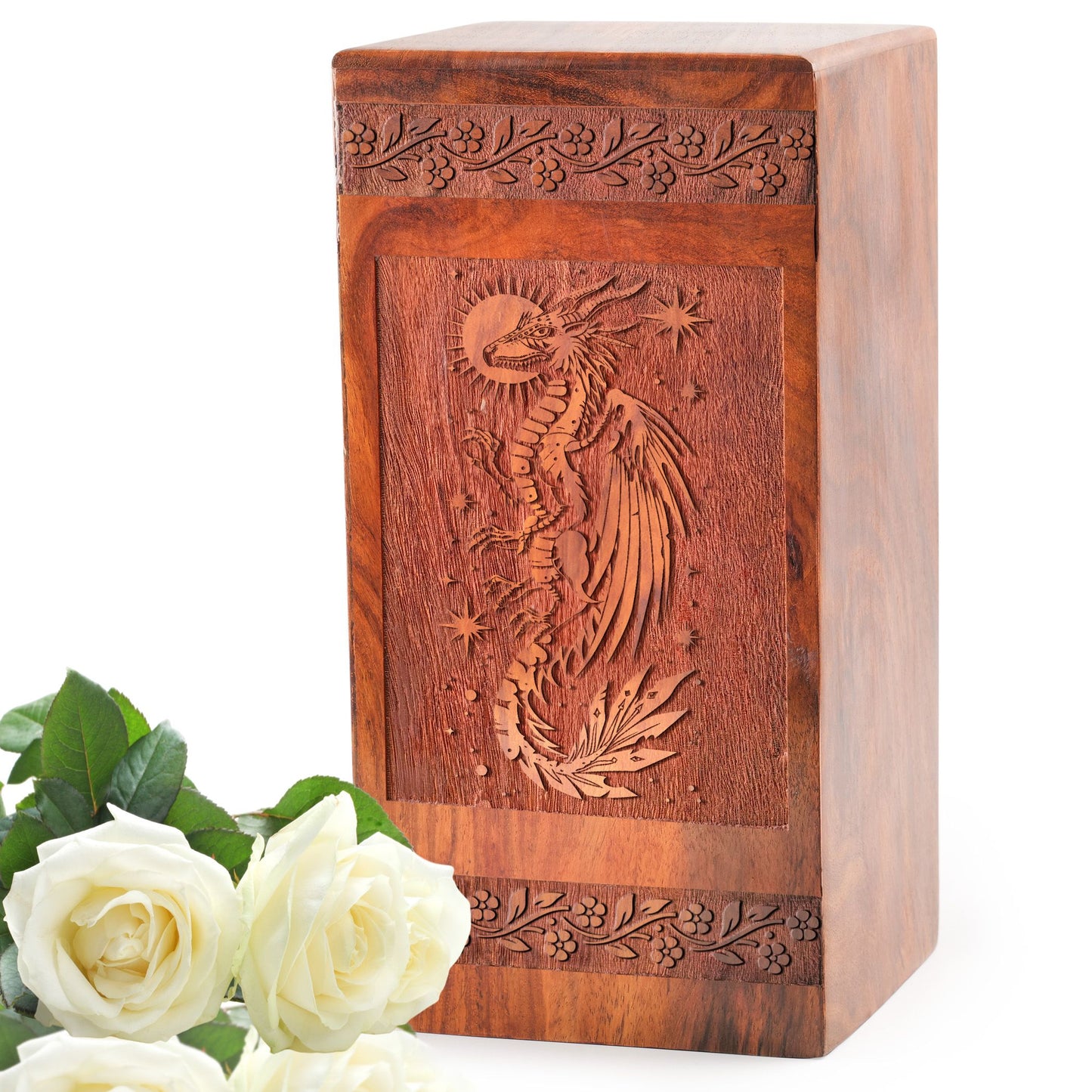 Dragon Wooden Cremation Box For Ashes - Wood Urn For Adults