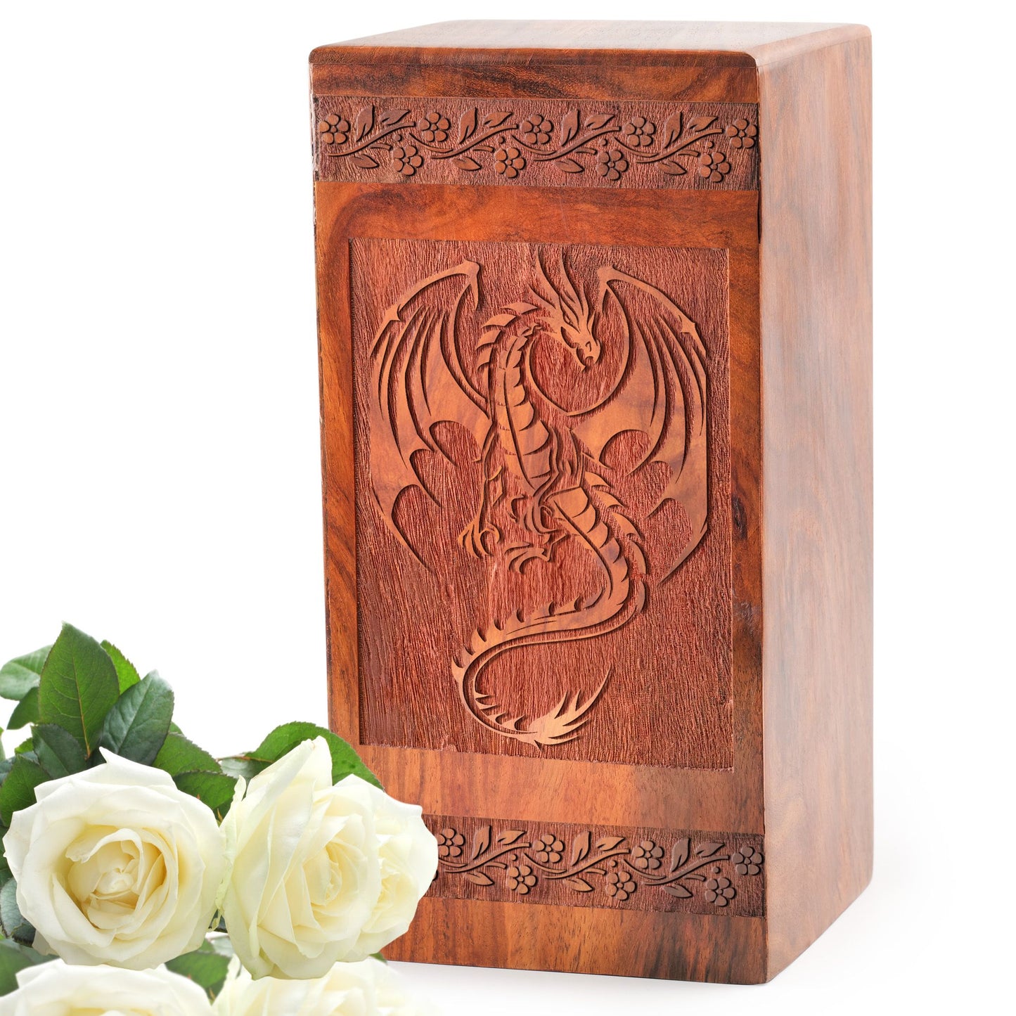 Dragon Wooden Cremation Urn For Ashes - Wood Cremation Box For Ashes
