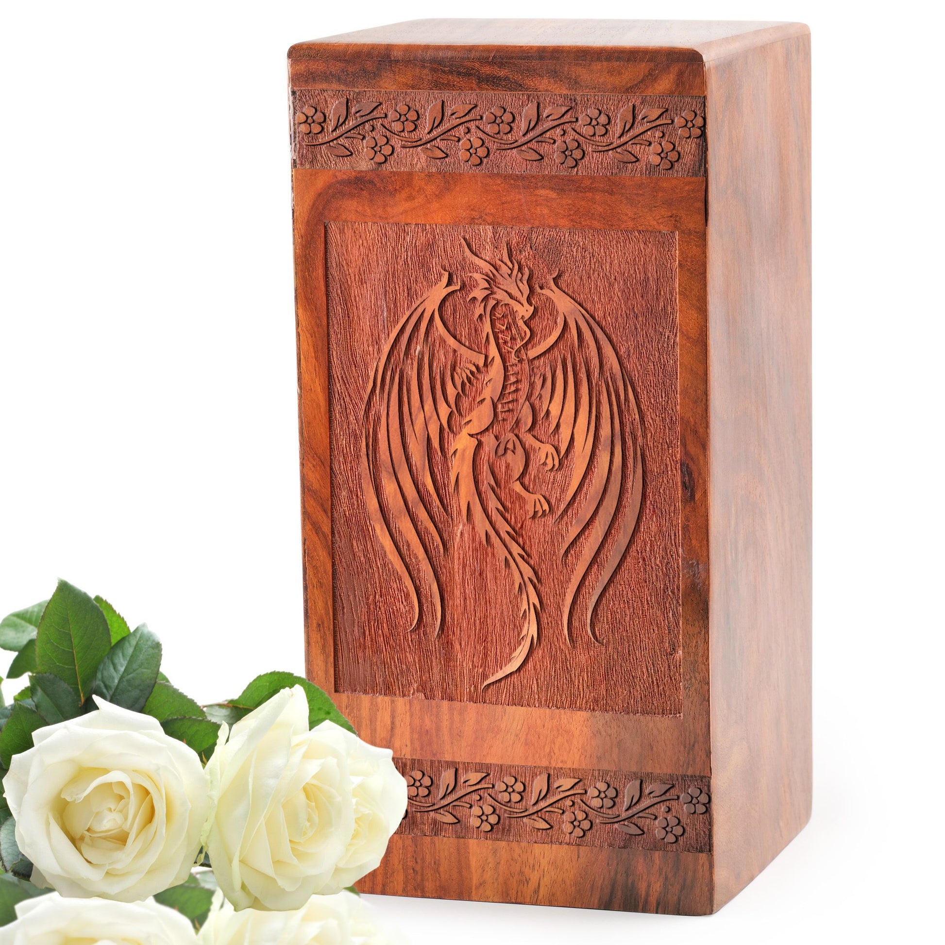 Dragon Wooden Urns For Ashes Adult - Wood Cremation Box For Burial Ashes