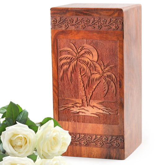 Sunset Beach Wooden Box For Human Ashes - Wood Urn For Cremation