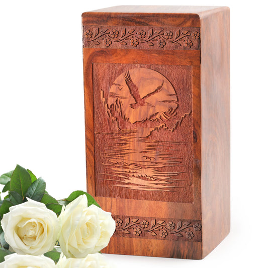 Sunset Beach Wooden Urn For Ashes - Cremation Box Urn For Burial