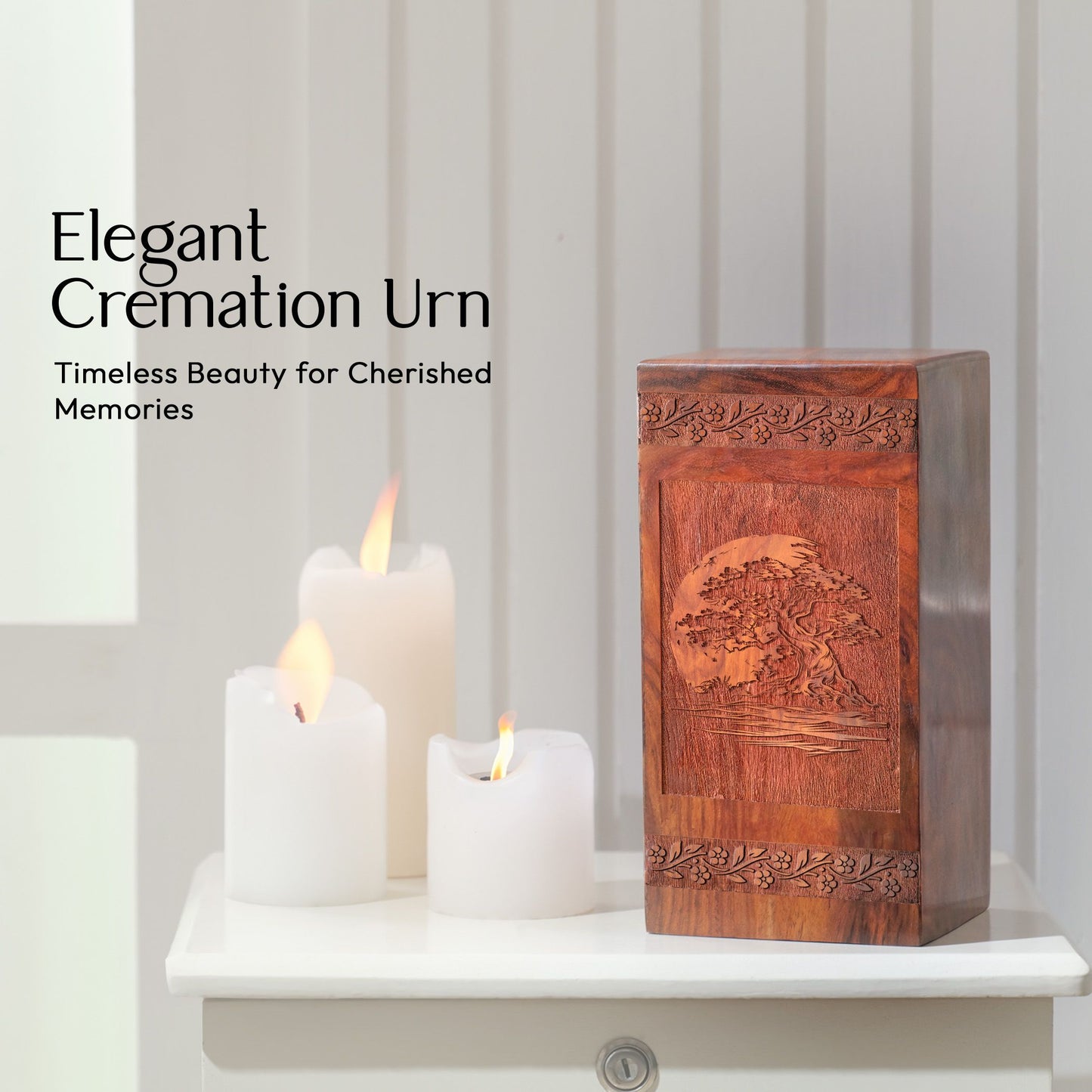 Tree Of Life Wooden Urns For Human Ashes - Wood Box For Cremation Ashes