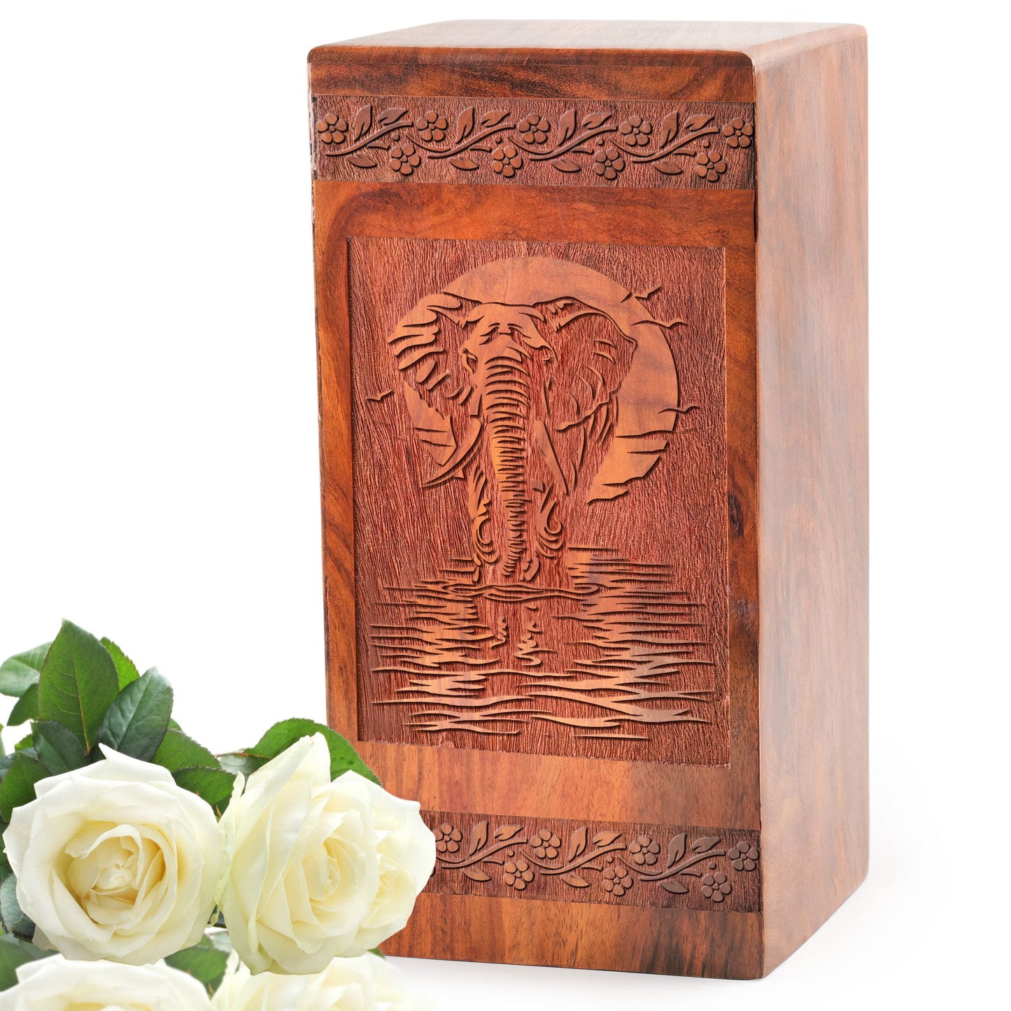 Elephant Wood Cremation Urn - Elephant Wooden Box Urn For Cremation