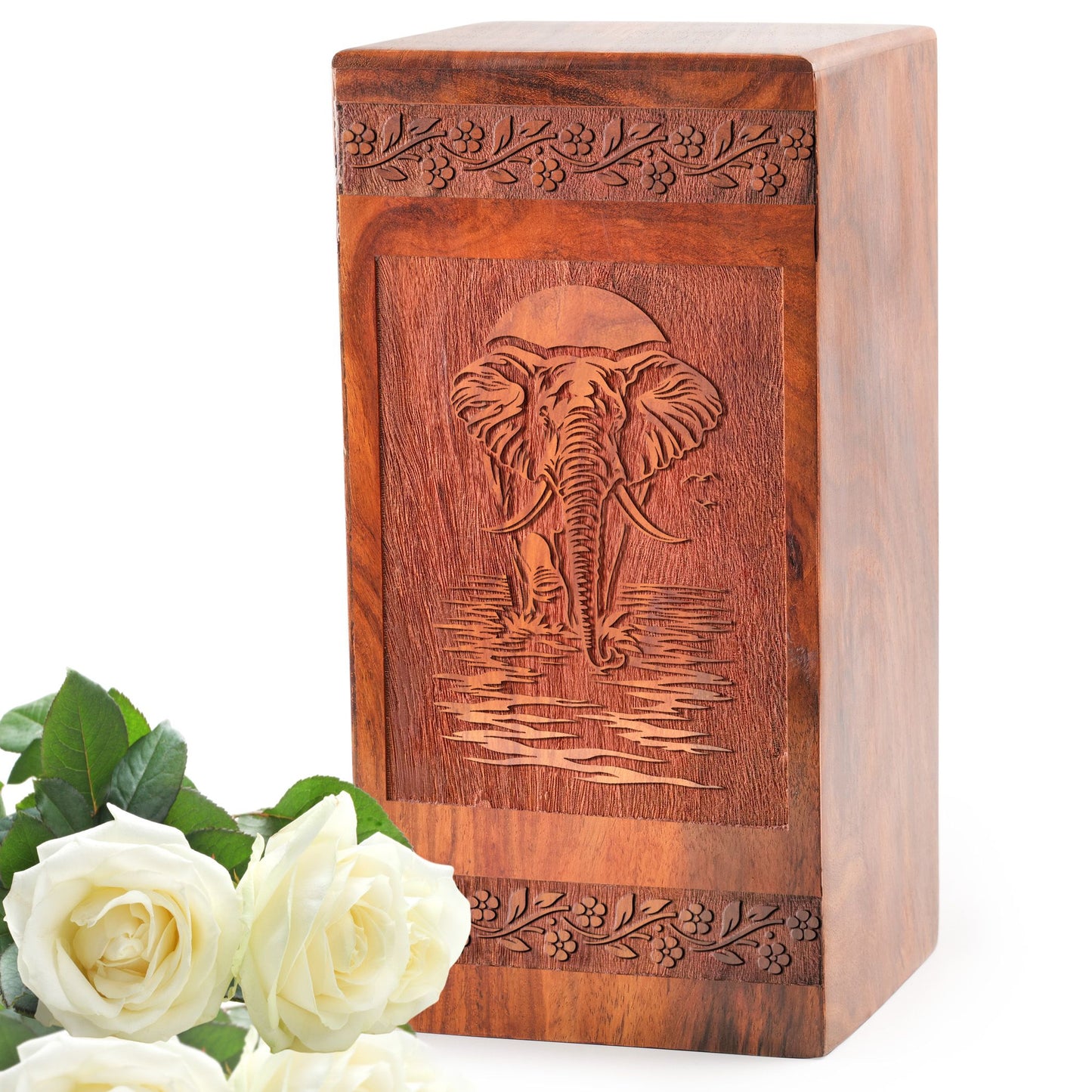 Elephant Wood Urns For Human Ashes Adult - Wooden Cremation Urns Box