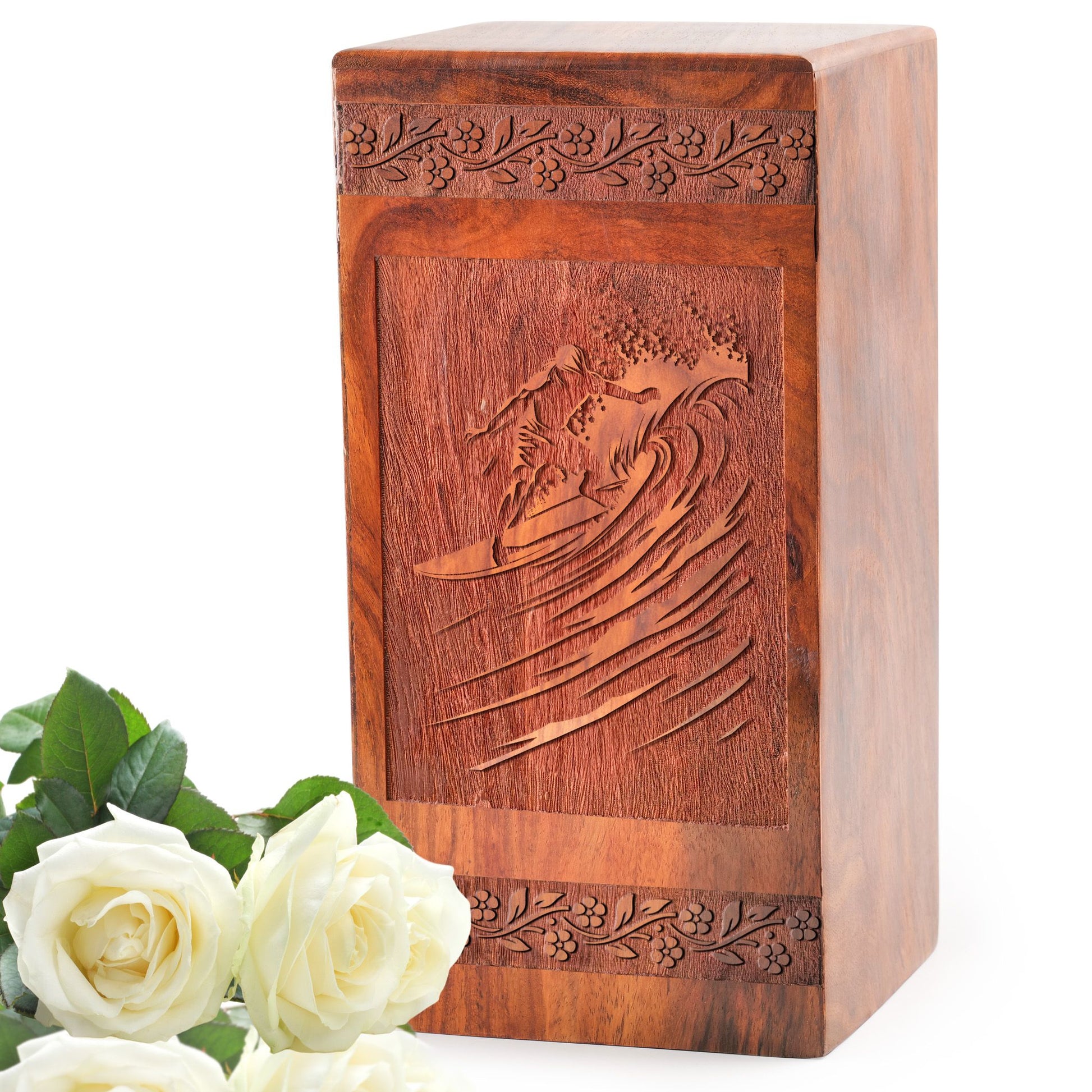 Surfing Waves Wood Urns For Cremation - Wooden Box For Ashes Adult Male