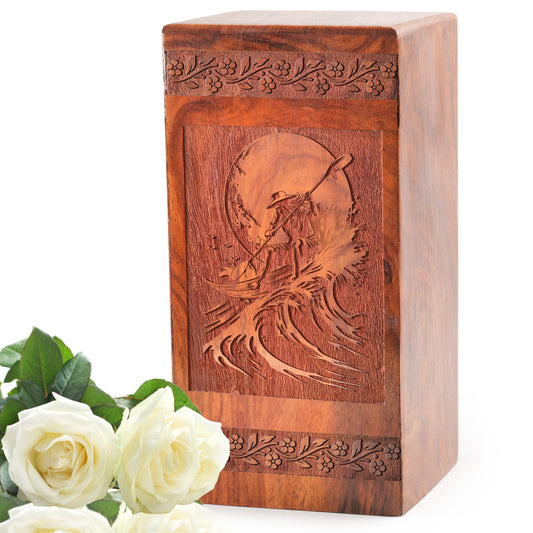 Surfing Waves Wooden Box Urns - Cremation Urns For Human Ashes Adult