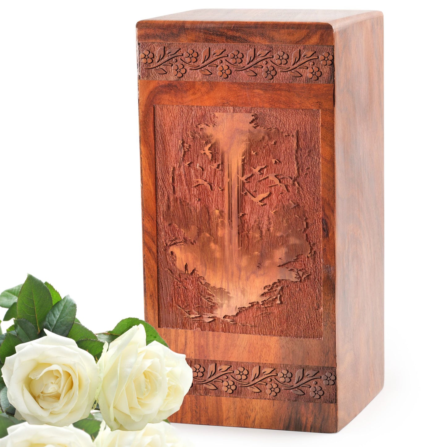 Fire Pit Cremation Wooden Urns - Wood Box For Ashes Adult Male Burial