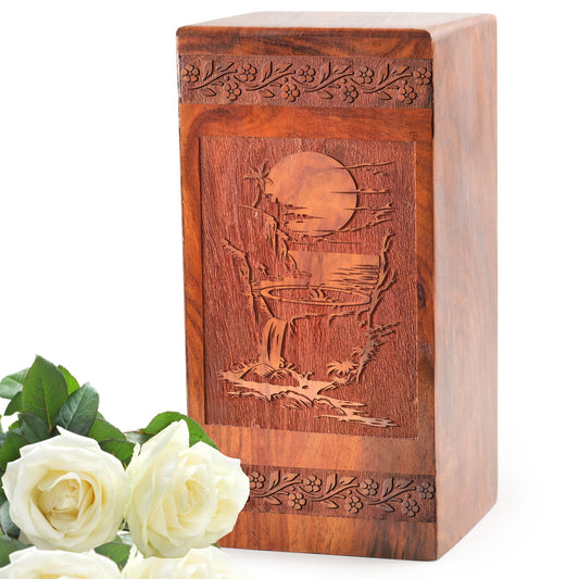 Fishing Boat Wooden Cremation Box - Wood Urns For Human Ashes Adult
