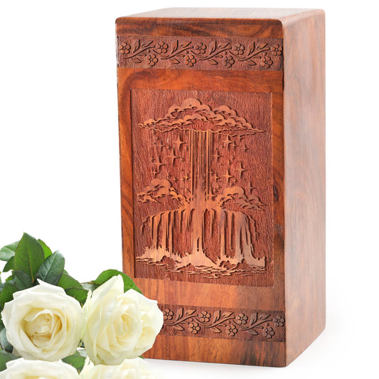 Forest Wood Urns For Human Ashes Adult - Rustic Funeral Box