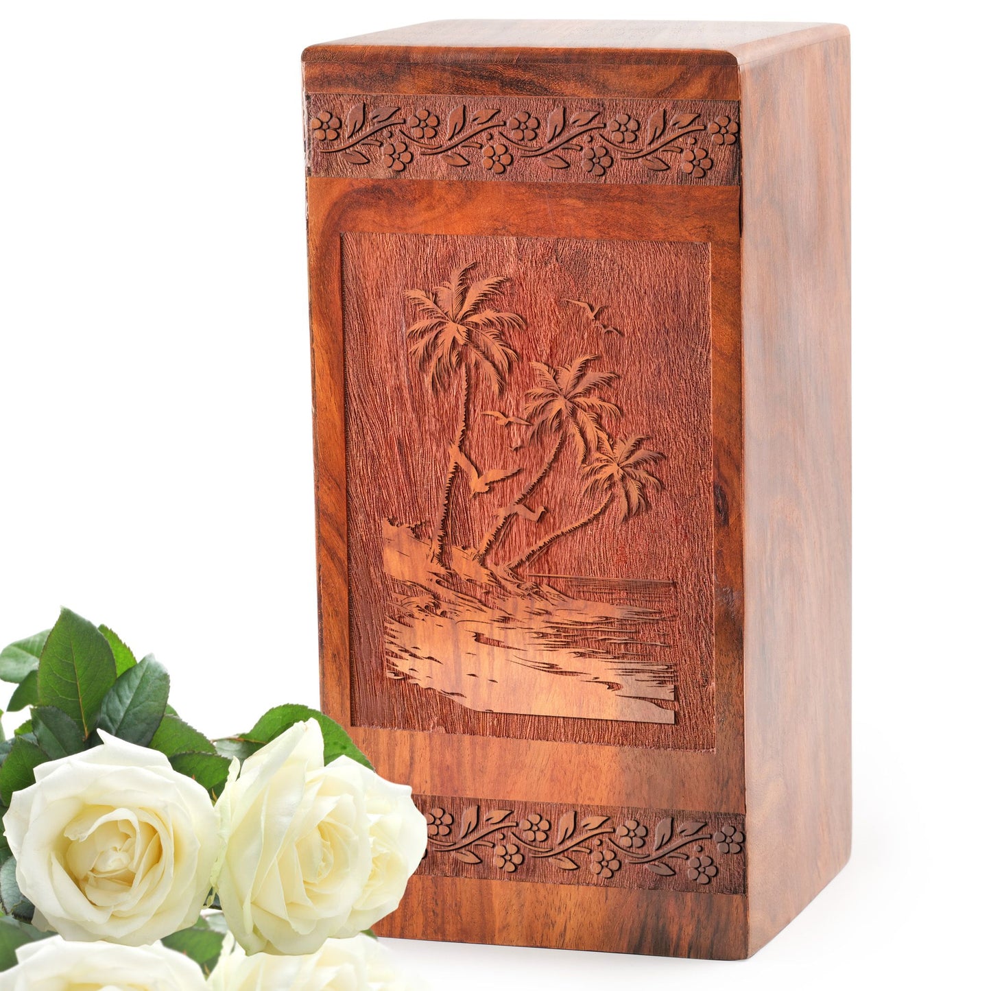 Palm Trees Wooden Box For Ashes – Memorial Urns For Cremation Ashes