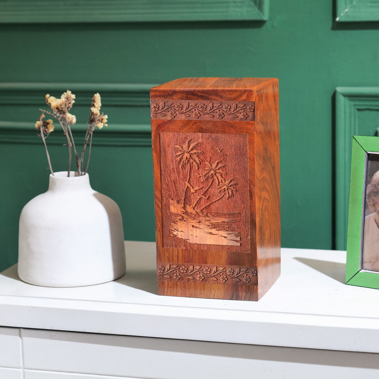Palm Trees Wooden Box For Ashes – Memorial Urns For Cremation Ashes