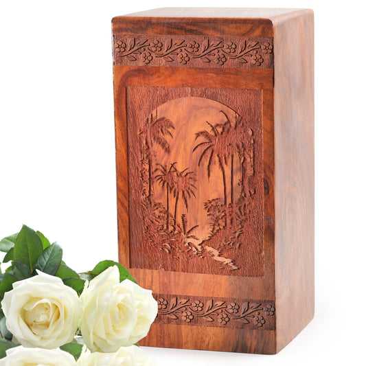 Rainforest Wooden Cremation Urns For Ashes – Handmade Box for Cremation