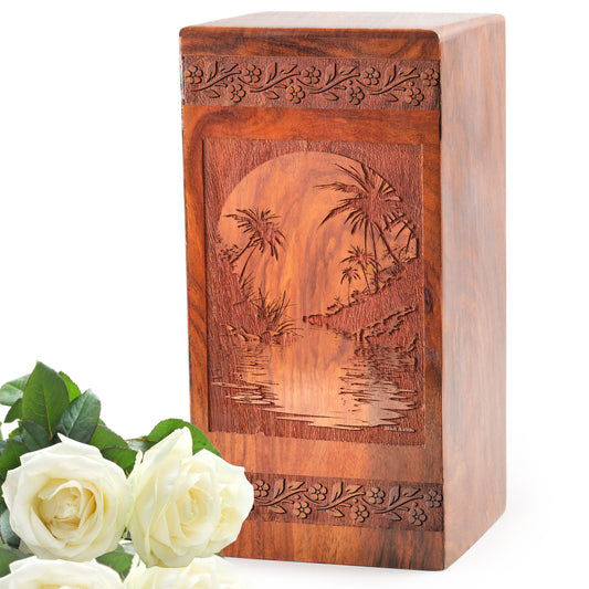 Rainforest Wooden Urns For Ashes – Memorial Cremation Box For Adults