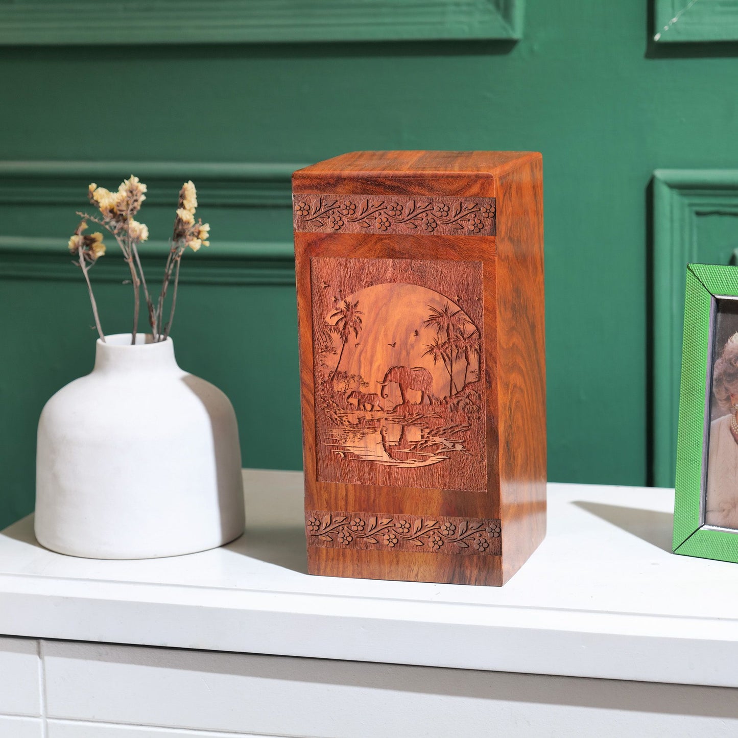 Rainforest Wooden Urns For Ashes – Memorial Box For Human Cremation