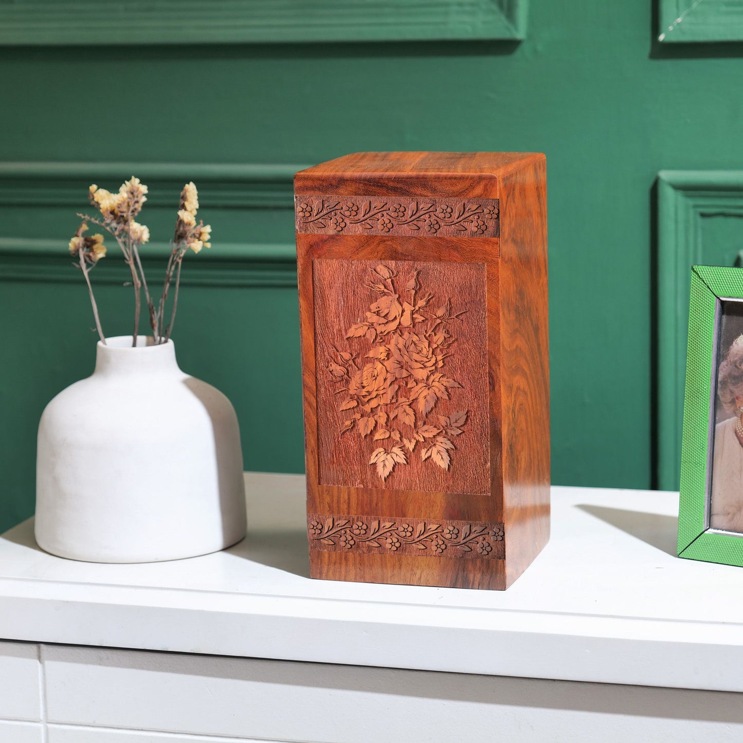 Rose Garden Wooden Box For Ashes – Wooden Cremation Urns For Burial