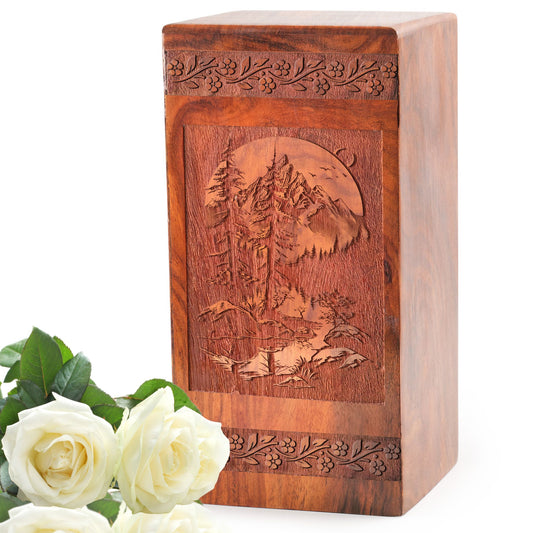 Tranquil Lake Wooden Urns – Cremation Box For Ashes And Remembrance