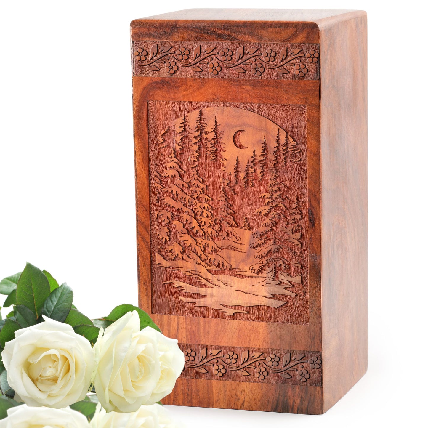Snowy Forest Wooden Urns - Rosewood Cremation Urns For Human Ashes