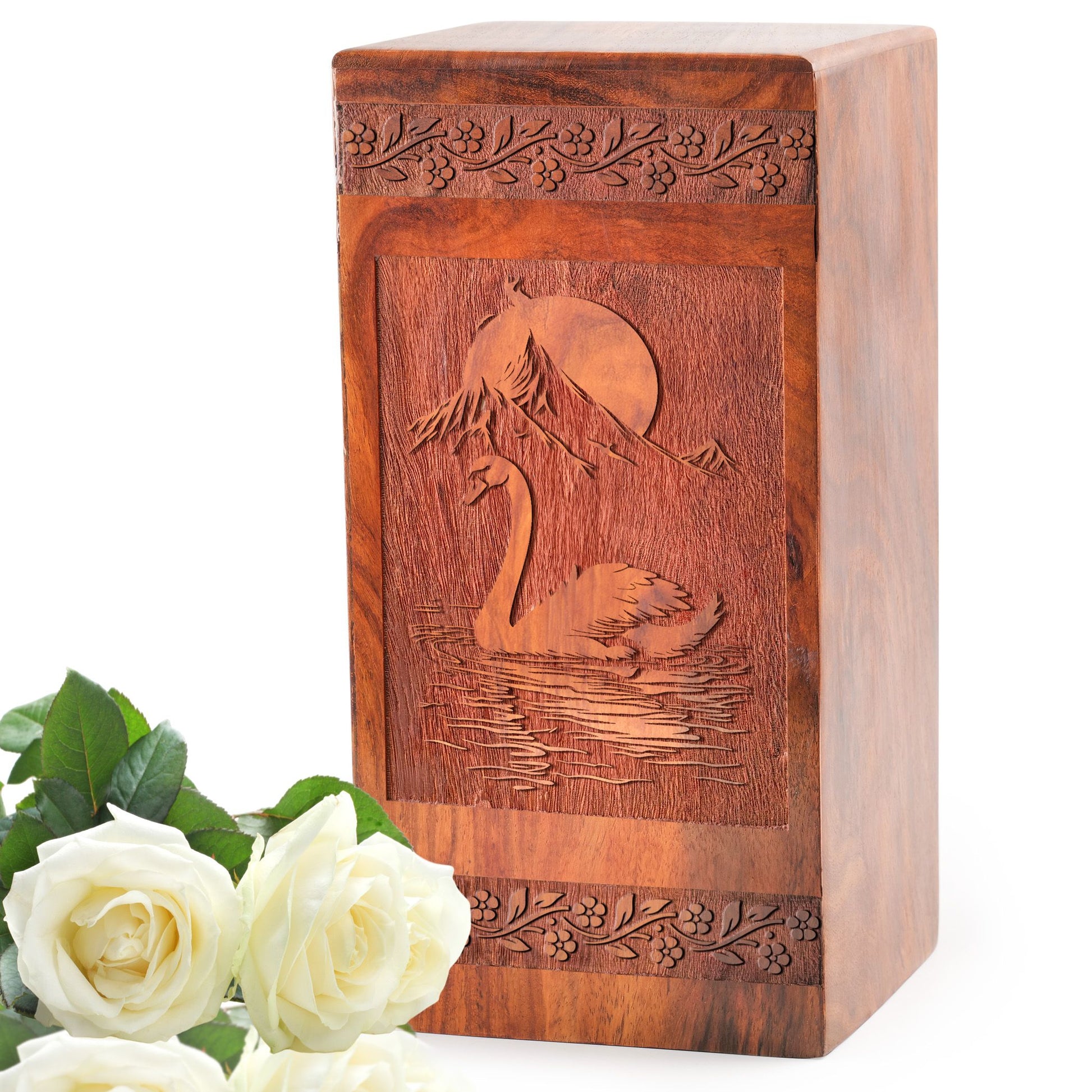 Swans Wooden Urns - Elegant Cremation Urns For Human Ashes In Rosewood
