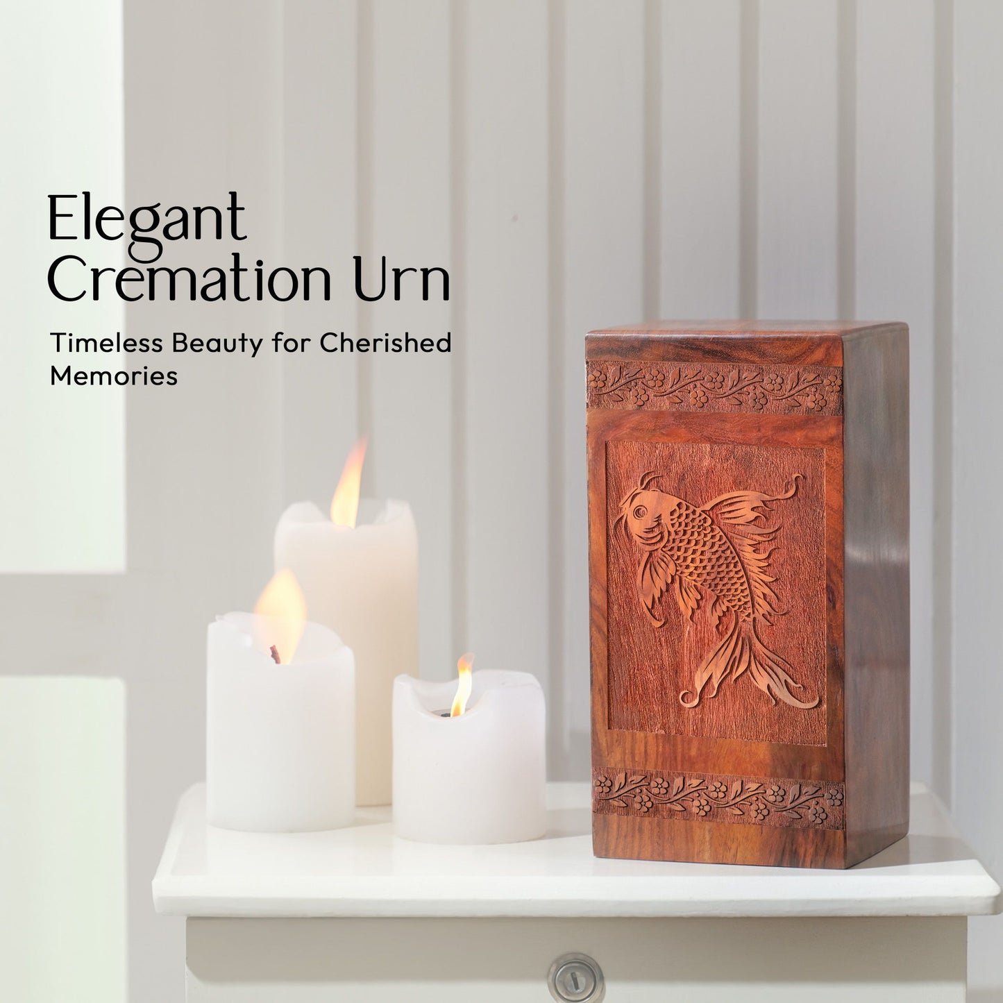 Koi Fish Wooden Urns For Ashes - Elegant Cremation Box Urns