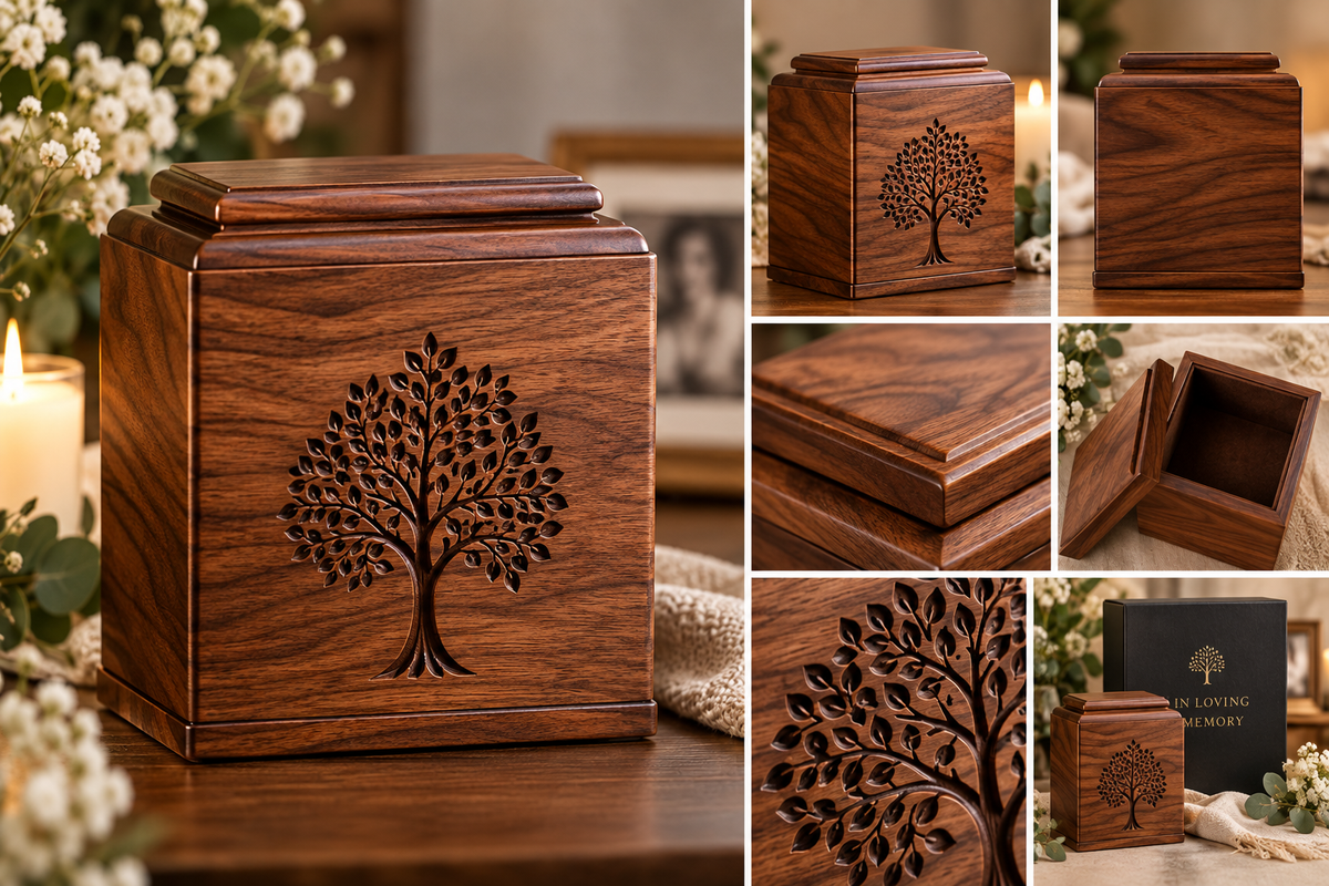 Classic Walnut Wooden Memorial Urn – Tree of Life