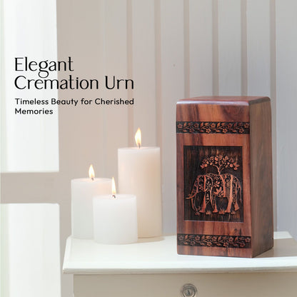 Handmade Elephant Wooden Urn for Ashes - Memorial Box