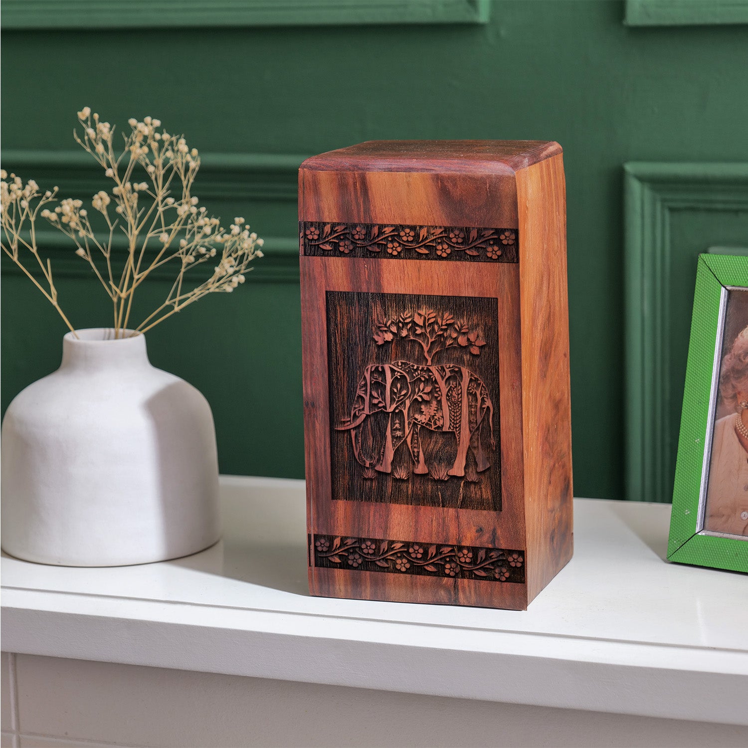 Elephant Urn Size 14 Inch 14”(H) x 7.5”(W) x 7.5”(L)