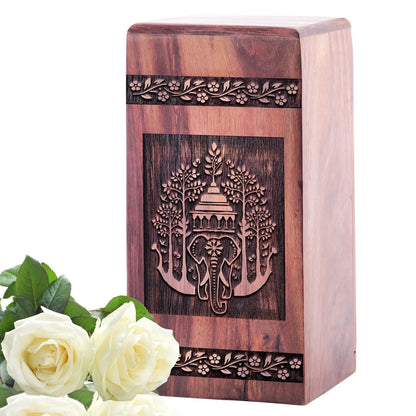 Elephant Wooden Urn for Handmade Memorial Keepsake for Ashes