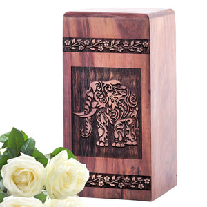Elephant Wooden Cremation Urn - Large Memorial Box for Ashes