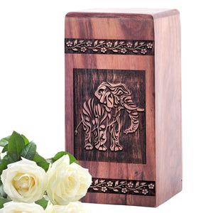 Handcrafted Wooden Elephant Urn Memorial Box for Human Ashes