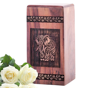 Wooden Box Urn for Human Ashes Elephant Keepsake Urn