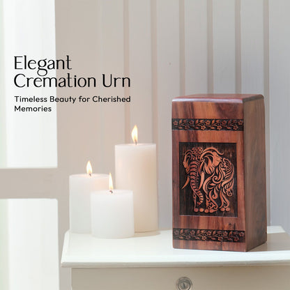 Wooden Box Urn for Human Ashes Elephant Keepsake Urn